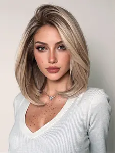 Topshe 13x6 Lace Front Wig, Short Dark to Light Blonde Straight Hair,natural lace front, Realistic Hairline, Free Parting, Heat Resistant, Comfortable, Easy Wear, Lace Frontal Wig, Lace Glueless Wig