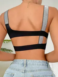 Women's Wireless Backless Bra with Removable Pads, Underwire Support, Silver Color Straps, Seamless Design, Daily Wear