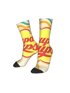 1 Pair Funny Crazy Sock for Men Food Drink Hip Hop Vintage Chupa Happy Seamless Pattern Printed Crew compression Sock Novelty Gift