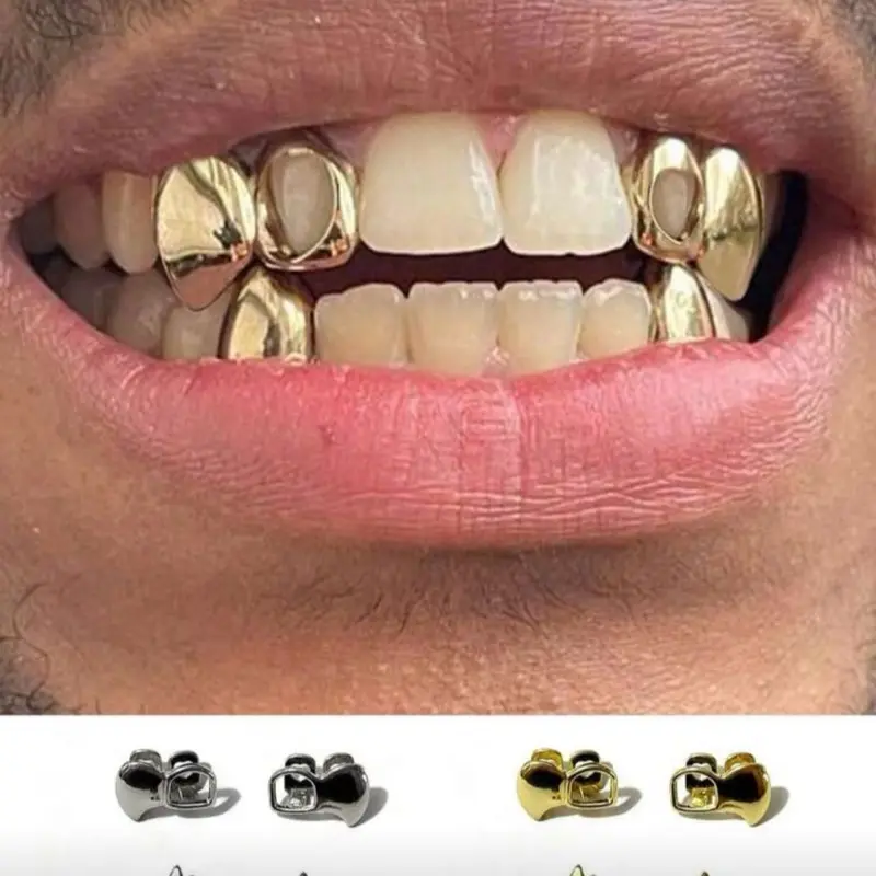 Hollow-Out Grillz Teeth Set, Hip Hop Semi-Glossy Jewelry for Men, Smooth-Finish Fashion Accessory for Daily Wear