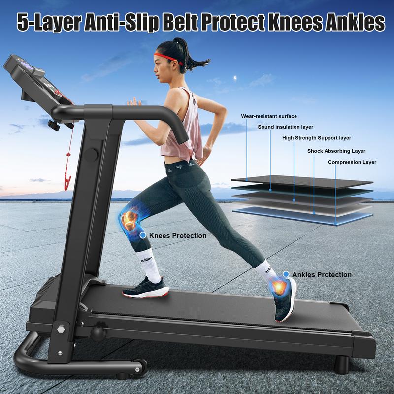 16% Incline Treadmill, Suitable for Home and Office Use, 2.5 HP 4-in-1 Portable Design, 300 lbs Weight Capacity, Supports App Control and LED Display Foldable Treadmill Mat for Fitness dual shock absorption