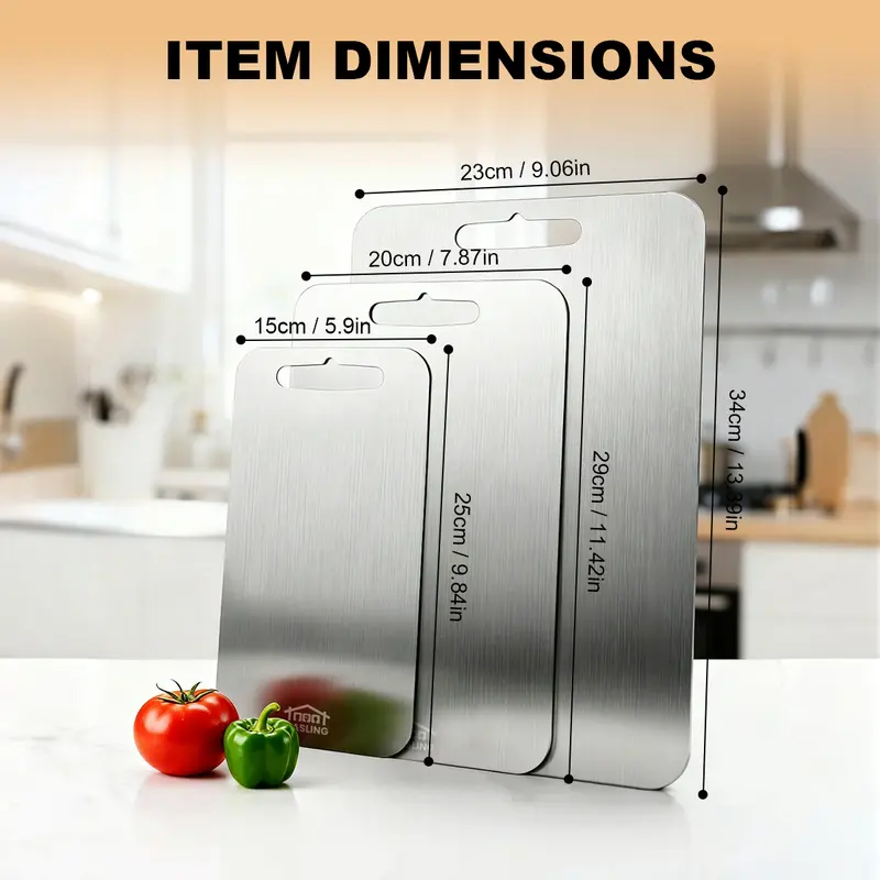 3PCS Stainless Steel Cutting Board Set S+M+L Sizes Food-Grade Metal Chopping Boards for Meat Vegetables & Ultrathin & Durable, Portable & Rust-Resistant Easy to Clean More Edge-Smoothing Kitchen Tools - Kitchenware 3