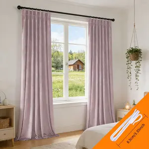 2-Pack Light Velvet Blackout Curtains, High-End Pleated Style, Noise Reduction Fabric Drapes for Bedroom Living Room, Hooked Curtains