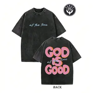 God Is Good All The Time Tee | Vintage Washed Double-Sided Print Tee,Retro Bubble Font Christian Oversized Washed Tee
