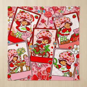 Cute Strawberry Girl Flannel Blanket Kawaii Pink Cartoon Throw Blanket Viral Coquette Room Decor Soft Cozy Bed Blanket Cute Aesthetic Gift For Girls Kids