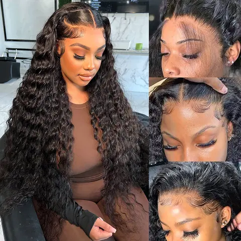 13x5 Deep Wave HD Lace Front Wigs Human Hair 220% Density  Deep Curly Frontal Wigs for Black Women Pre Plucked with Baby Hair