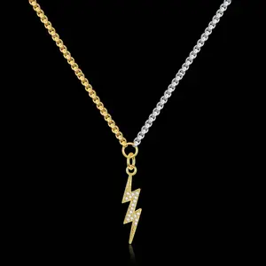 18K Gold Filled Lightning Bolt Pendant Necklace, Waterproof Chain