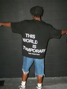 Men's Summer Street Style American English Pattern Print Short Sleeve Unisex T-Shirt, Thin Fabric Fitted H-Type Tee for Casual Wear