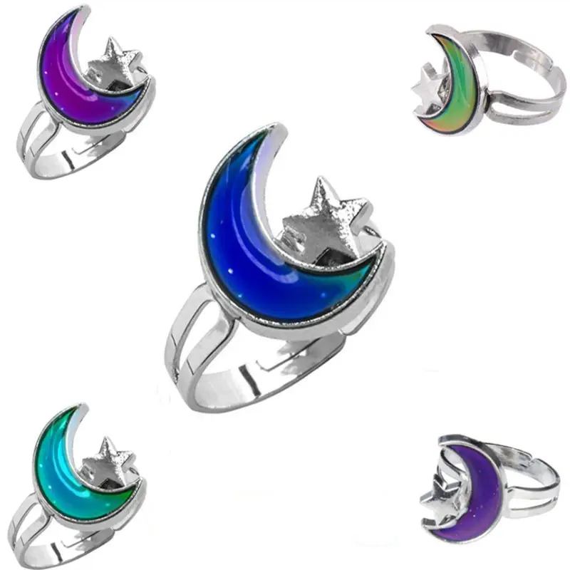 Amazing Mood Ring Moon Star colors Change Mood Ring Adjustable Emotion Feeling Changeable Temperature Ring Gift Dropshipping