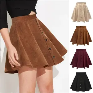 Women’s plain corduroy flared skirt with front buttons, casual women’s wear, high-waisted short skirt for daily wear, ladies’ bottoms for all seasons, vintage clothing, clothes for women, high-waisted skirts