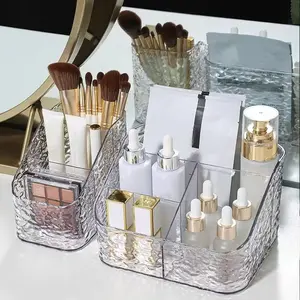 Luxury Acrylic Cosmetic Storage Box, Desktop Trapezoidal Compartment Organizer, Transparent No Cover, 1pc Makeup Container