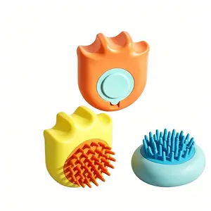 Pet Bath Brush, Dog Cat Grooming Brush with Shampoo Dispenser, Silicone Massage Brush for Shedding & Bathing, Soft Bristles for Dogs Cats Puppy Kitten
