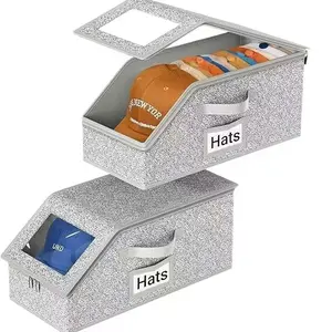 Clear Window Hat Storage Bin, Dustproof Stackable Fabric Hat Organizer Display & Protect Your Baseball Caps