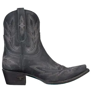 Lane Womens Lexington Embroidered Snip Toe Bootie Casual Boots Ankle Low Heel 1-2" - Black