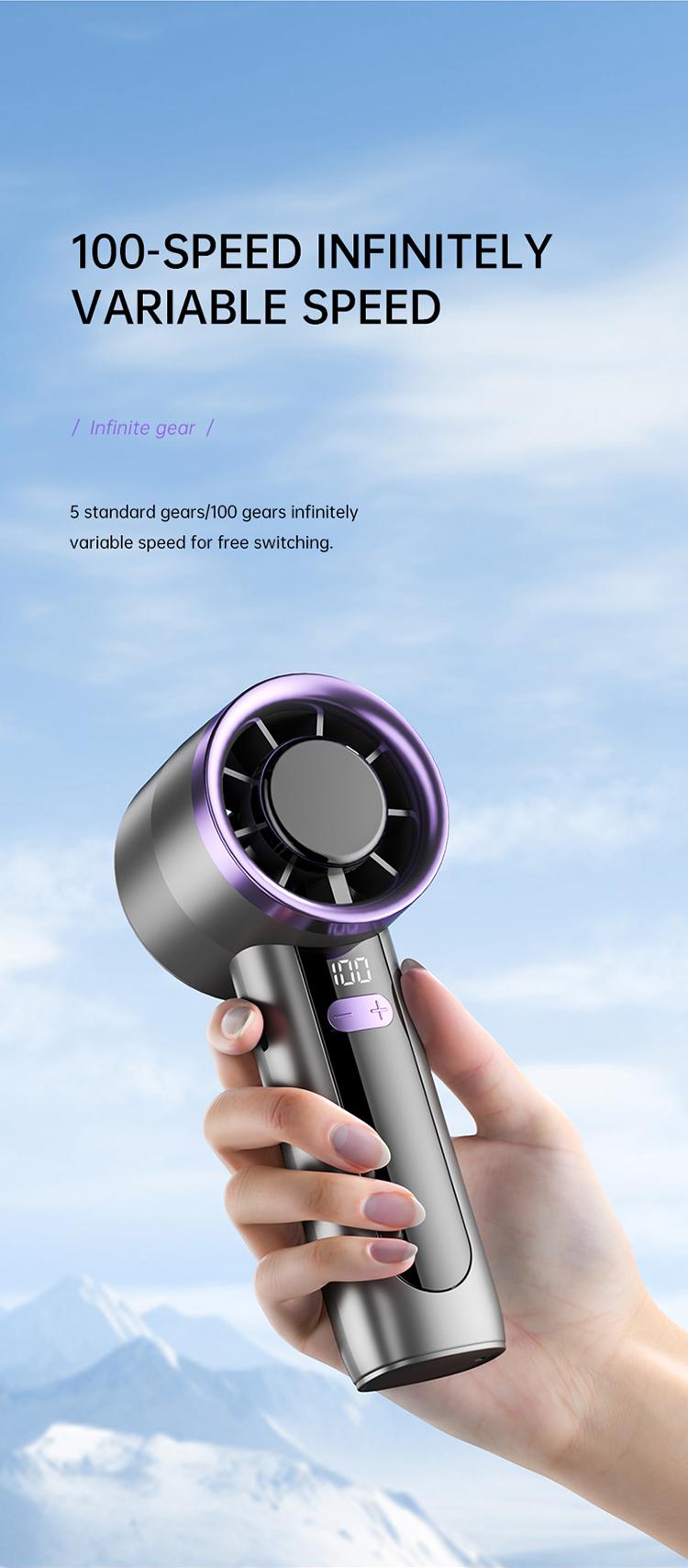 Portable Handheld Mini Fan with Digital Display-100 Levels High Speed Cooling Long Battery Life Rechargeable Powerful Turbo Fan, Pedestal or Desktop for Home Office outdoor