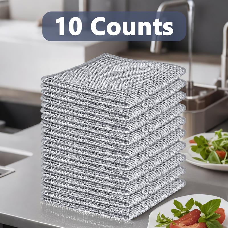 10 Counts Wire Dishwashing Rag, Heavy-Duty Steel Mesh Scrubber ...