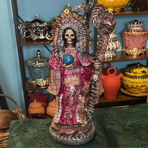 Santa Muerte Aztec style Pink statue 16 inch charged