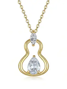 S925 Silver Plated 18k Teardrop Moissanite Gourd Necklace, Main Stone 7x5mm/0.8ct, Elegant Jewelry for Women
