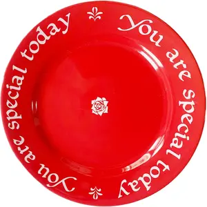 10.63-Inch Ceramic Celebration Plate for Birthdays Weddings Anniversaries Baby Showers Graduations Life's Milestones Classic Red Keepsake Dish