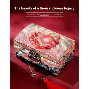 Lacquerware jewelry box inlaid with mother-of-pearl, Phoenix new product, high-end Chinese style, lockable jewelry storage box, holiday gift