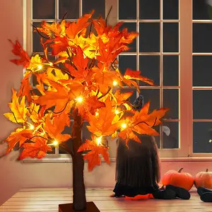 2-Pack Aesthetic LED Maple Tree Lights, dual power—battery and USB operated, 24-inch warm white tabletop fall decor lights, cozy night lamp for holiday parties, Easter, Thanksgiving, and Halloween home décor