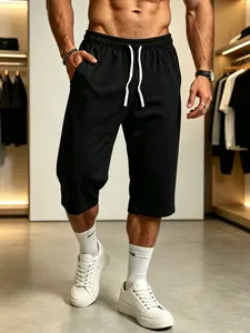 Men's Casual Plain Capri Shorts, Casual Loose Short, Elastic Waist, Relaxed Fit, Mid Length Bermuda Shorts, Breathable Shorts, Comfortable Summer Wear, Ideal for Daily Use