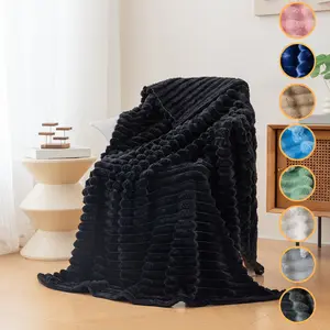 1pc unisex French flannel blanket, Flannel Throw Blanket, simple, soft, thick striped woolen blanket, suitable for bedroom beds, sofas, camping, and car blankets