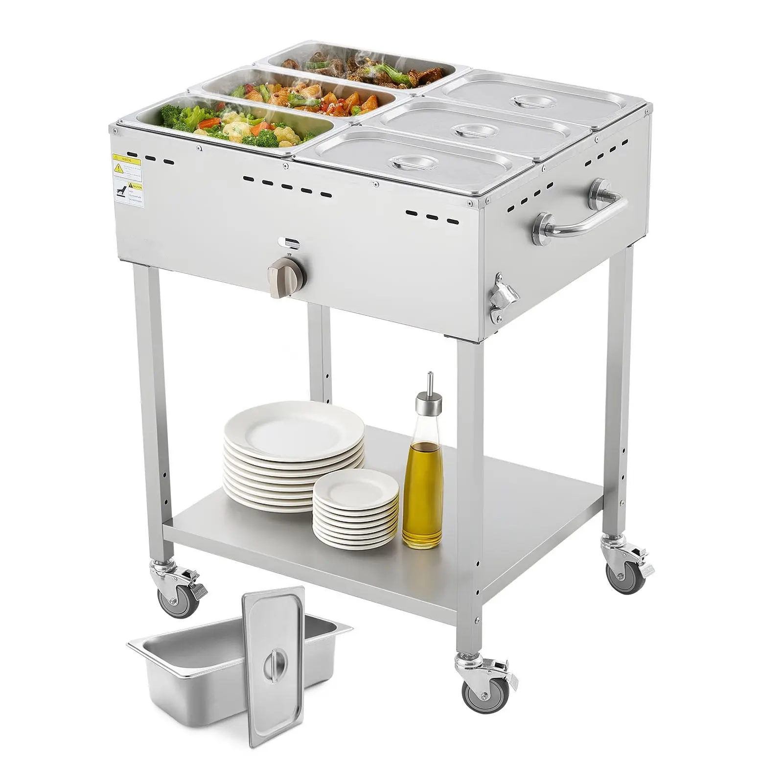 Commercial Propane Steam Table 6-Pan Outdoor Food Warmer With Durable Stainless Steel Construction, Gas Powered Heat, NSF Listed, Heavy Duty Restaurant Equipment For Catering, Banquets, Hotels, And Food Service Use