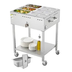 Commercial Propane Steam Table 6-Pan Outdoor Food Warmer With Durable Stainless Steel Construction, Gas Powered Heat, NSF Listed, Heavy Duty Restaurant Equipment For Catering, Banquets, Hotels, And Food Service Use
