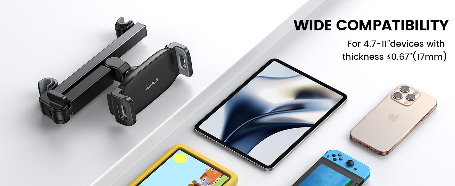 Lamicall Car Headrest Tablet Holder - [3 in 1 Extension Arm] Adjustable Tablet Car Mount for Back Seat, Gifts Road Trip Essentials for Kids, for 4.7-11" Devices