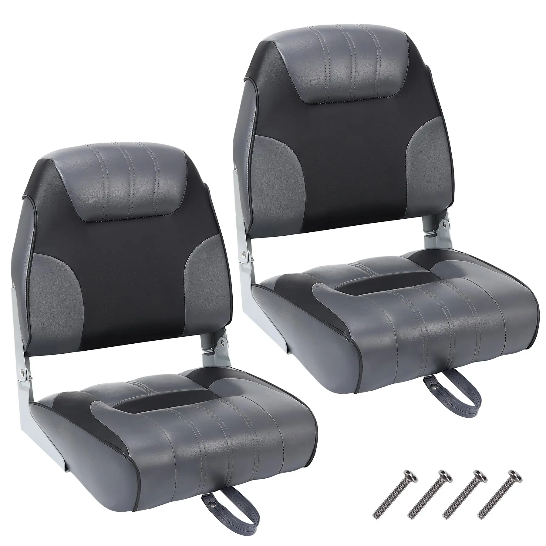 Set of 2 Folding Low Back Boat Seats - Ergonomically Padded, Weatherproof & UV Resistant - Comfortable Captain's Chair for Guardian, Sightseeing, Speed Boats - Marine Safe