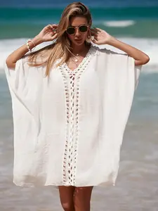 Hand Hook Patched Casual Comfortable Summer Beach Vacation Loose Transparent Cover Up, Plain Pattern, Loose Fit, Women's Fashion Beachwear, Swimwear Cover Up, Summer Coverup, Beach Cover Ups