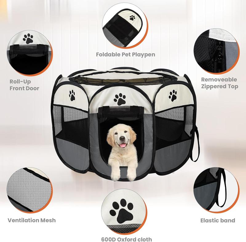 Dog Cat Playpen, Puppy Pet Playpen Indoor for Small Dogs Tent Crates Cage Outdoor, Portable Pop Up Dog Kennel Playpen with Carrying Case for Dogs/Cats/Rabbits, Removable Zipper Top, kitty condo ，Grey