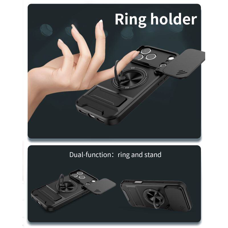 Sliding Camera Cover Phone Case with Ring Holder Kickstand, Magnetic Car Mount Compatible, Heavy Duty Shockproof Protective Cover for cases iphone 17 pro max 16 15 14 13 Pro Max Plus Air 16E & Samsung phone cases Four-in-One Military Grade Lens Protector