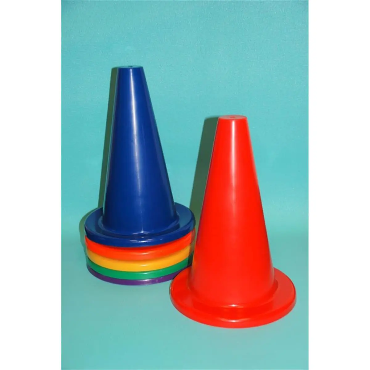 212 MAIN 12-Inch Polyethylene Vinyl Cones with Round Base - Set of 6, Bright High-Visibility Colors, Ideal for Game Play, Training, Field Sports Participants (Indoor/Outdoor Use)