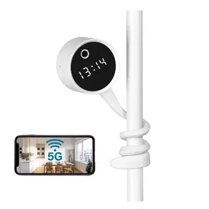 2K 3MP Clock Camera, Flexible Silicone Tail Grips Any Surface - Twist, Wrap, Mount Anywhere! 5G&2.4G Wifi Security Cameras with Alarm Clock, Motion Detection, Night Vision, Built-in Battery, 24/7 Loop Recording, Easy Install,