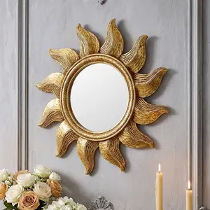 European Sunflower Round Mirror, Modern Wall Art Decor, Bathroom Hanging Mirror, Home Decoration for Living Room Bedroom