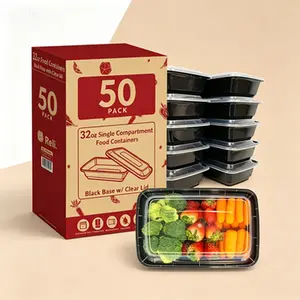 32 oz Meal Prep Containers (50 Pack)| 1 Compartment Food Containers with Lids| BPA Free, Microwavable, Freezer & Dishwasher Safe| Stackable Bento Box for Lunch, Portion Control, and Leftovers
