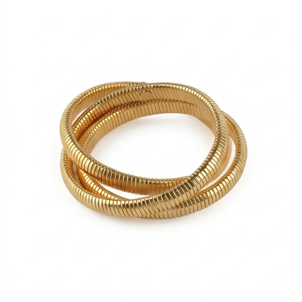 Shiny Triple Wrap Snake Chain Bangle Luxury Golden Tone Coil Fashion Jewelry for Women