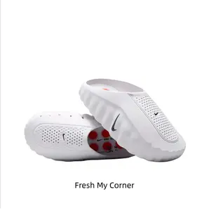 Clean All White Wave Perforated Thick Cushion Slides Relieve Sore Feet After Running & Gym Sessions