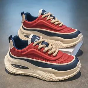 Men's Trendy Colour Block Chunky Shoes, Comfy Non Slip Casual Lace Up Sneakers for Men's Outdoor Activities