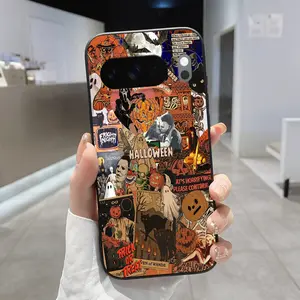 Rounded Edge Phone Case for Google Pixel 10 9 8 7 Pro A XL Halloween Spooktacular Pattern Full Body Protection Shockproof Soft Liquid Silicone Cover Cellphone Protective