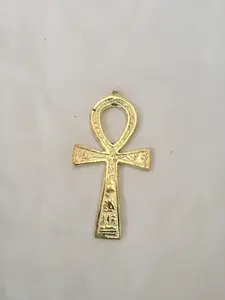 Egyptian Brass Ankh Key of Life Engraved Hieroglyphics Pendant 2.75" and 4"