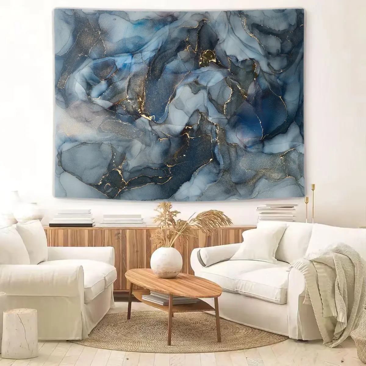 Luxury Blue Gold Marble Tapestry, Abstract Ink Wall Hanging, Living Room Wall Decor, Hanging Wall Art, Aesthetic Wall Blanket Tapestries, Perfect Backdrop Decor for Photos, Ideal Gift for Home Decor Lovers