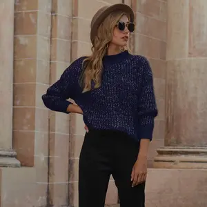 Navy Blue Frenchy Shine Mock Neck Sweater