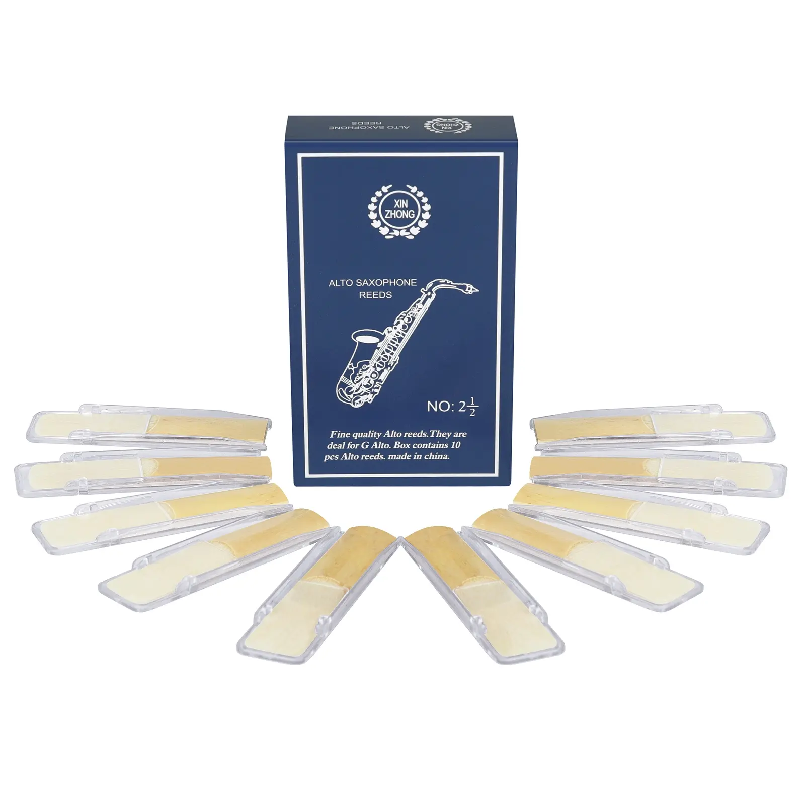 New Zhong Premium 2.5 Alto Eb Saxophone Reed, Blue Box, High-Quality, Accurate Pitch Musical Instrument Accessory, Durable and Easy to Play, Alto Saxophone Reeds