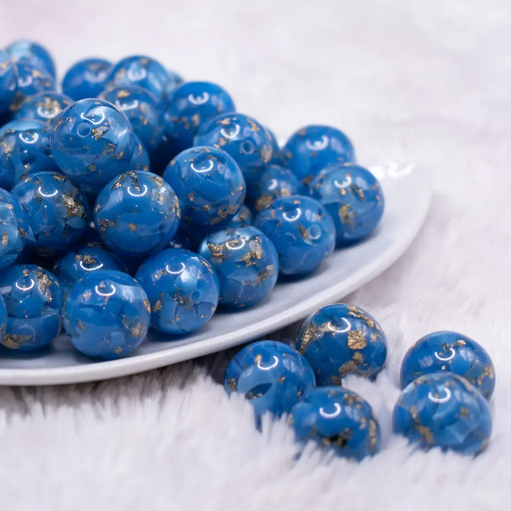 16mm Blue with Gold Flake Acrylic Chunky Bubblegum Beads