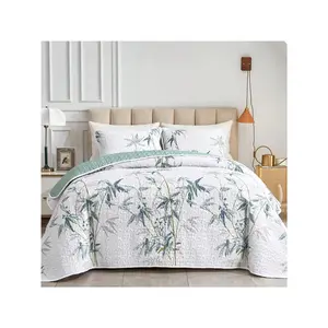 Bamboo Quilted Embroidery 2/3-Piece Lightweight Comforter Set: Breathable, Soft, Easy-Care for Year-Round Comfort