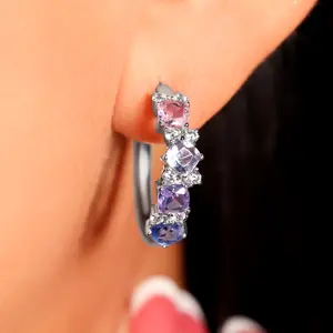 Elegant Ombre Purple Amethyst Pink Sapphire Hoop Earrings - Modern Timeless Design with Lab Created Gemstones