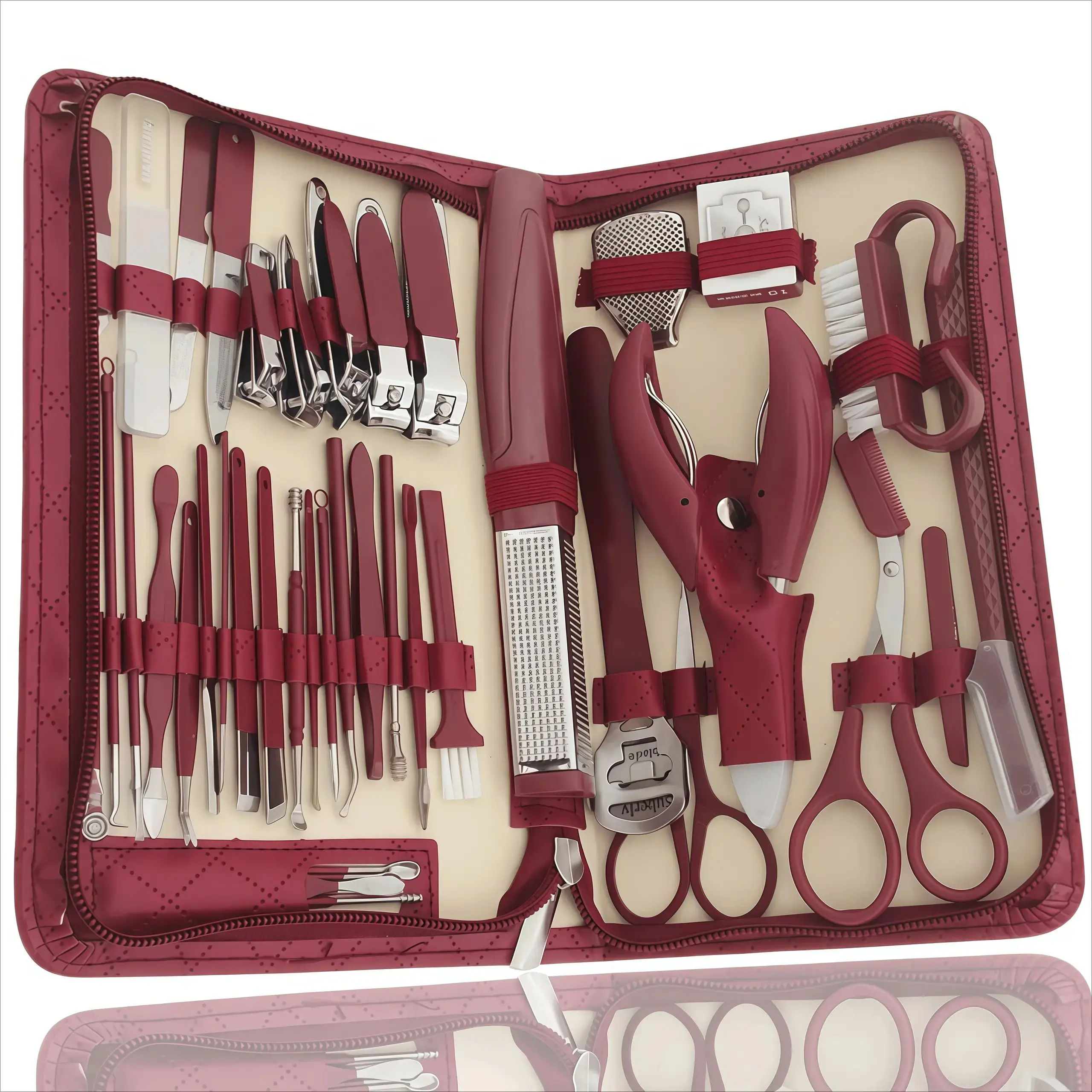 Women's 42PCS Professional Stainless Steel Manicure Pedicure Kit - Beginner Nail Tech Kit with Everything, Red Leather Case, Facial Grooming Tool Set for Home Salon & Travel, Holiday Gift Set